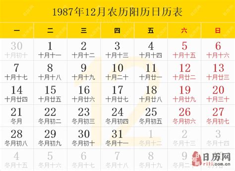 1987天干地支|1987年日历带农历表，1987兔年阴阳历对照表，1987年每日天干。